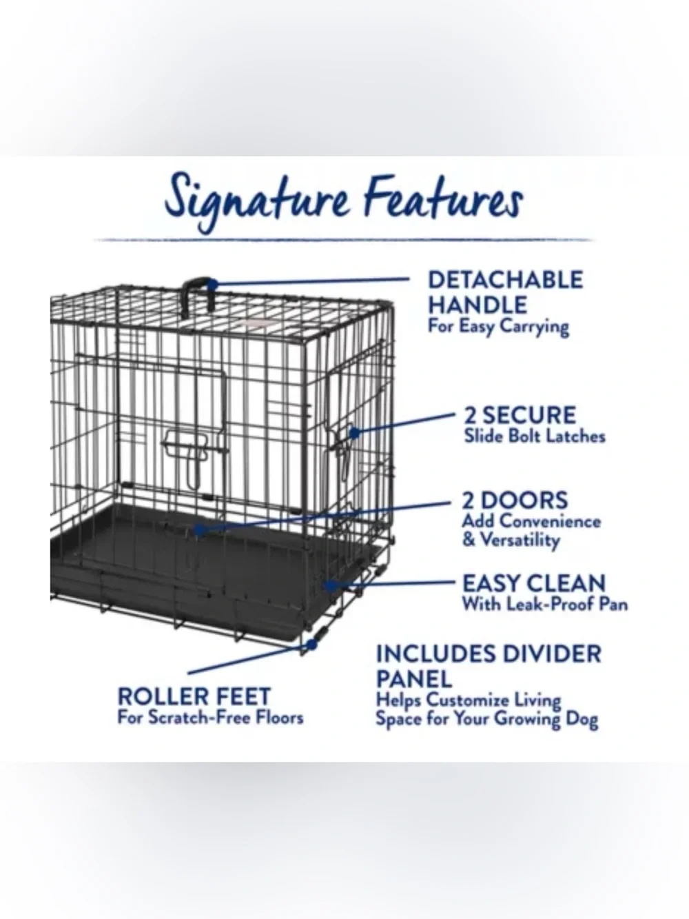 Top Paw® Double Door Folding Wire Dog Crate w/ Divider Panel - Leak Prook Tray;